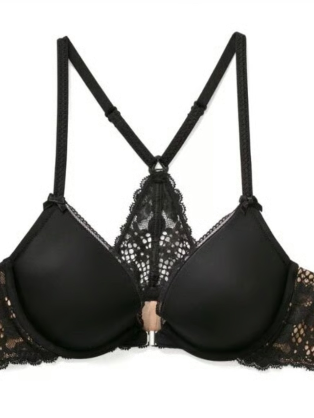 Push Up Lace Racer Back Black Bra 34B
